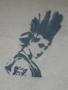 Stencil found in Barcelona of Brody Dalle of the Distillers graffiti stencil of Brody Dalle, Barcelona, street art, punk art,