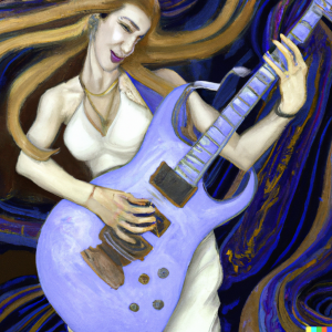 Generated by DALL-E AI Image Generator AI Generated image of a goddess playing electric guitar