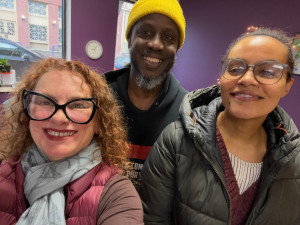 Lisa Loving with Malcolm and Mirabai Hoover of Black Futures farm Three people smiling