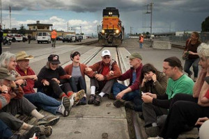 photo provided by Desiree Hellegers vancouver oil train tracks blocked by protesters